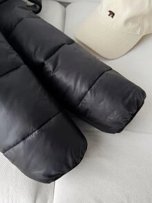 SHEIN 少女休閒百搭厚款連帽寬鬆長袖鋪棉外套，黑白波點抓絨可正反穿外套，秋冬款 - 黑與白 - 查看 5