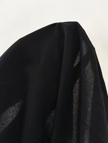 SHEIN LUNE 女款素色紋理面料休閒寬鬆直筒長褲 度假休閒褲 - 黑色 - 查看 4