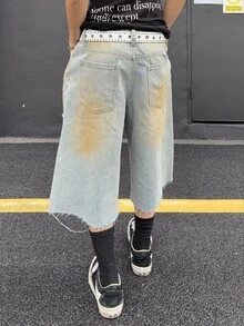 Manfinity EMRG Men's Summer Casual Streetwear Fashion Street Punk Daily Commute City Break Star Rivet Decor Distressed Frayed Hem Belt Not Included Light Blue - Light Wash - View 2