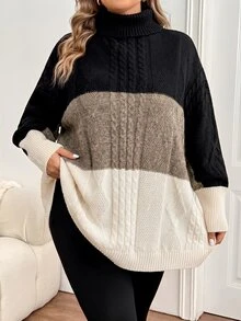 SHEIN CURVE+ Plus Size Women's Colorblock Casual Everyday Long Sleeve Sweater Winter - Multicolor - View 7