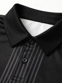 Manfinity EMRG 男士黑白條紋 Polo 衫，夏季街頭風健身足球球衣風格圖案印花短袖寬鬆版型 Y2K 復古休閒 T 恤 - 彩色 - 查看 7