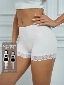 SHEIN Tall 蕾絲飾邊單車短褲，適合高個女性 - 白色 - 查看 6