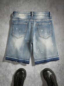 Manfinity EMRG Men's Fashionable Street Ripped Denim Shorts - Light Wash - View 2
