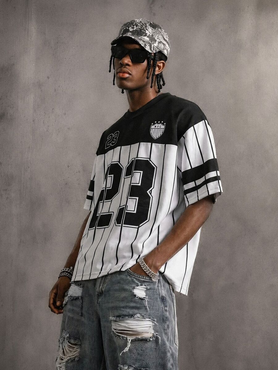 Manfinity EMRG Men's Casual Everyday Essential INS Style Youth Streetwear College Sports Loose Fit T-Shirt - Multicolor - View 1