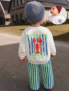 Young Boys Cute White Kids Boys' Autumn Sweatshirt And Striped Athletic Set (2 Pieces Set) Suitable For Autumn And Winter - Multicolor - View 4