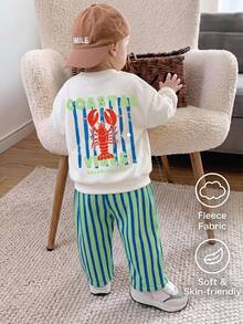 Young Boys Cute White Kids Boys' Autumn Sweatshirt And Striped Athletic Set (2 Pieces Set) Suitable For Autumn And Winter - Multicolor - View 3