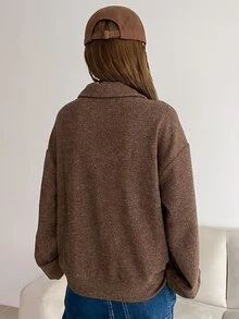 DAZY Polo Neck Drop Shoulder Sweatshirt,Long Sleeve Tops,Fall Clothes - Brown - View 9
