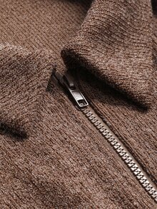 DAZY Polo Neck Drop Shoulder Sweatshirt,Long Sleeve Tops,Fall Clothes - Brown - View 2