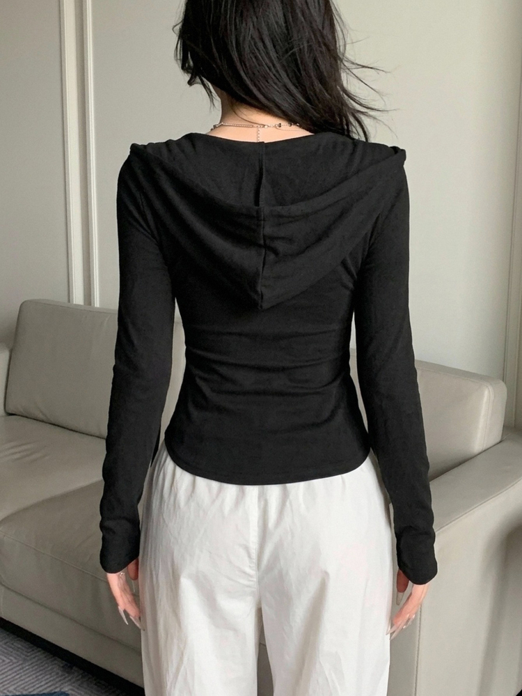 DAZY Valentine's Day Women's Zip-Up Hoodie Sweatshirt, Bodycon T-Shirt Long Sleeve Women Tops - Black - View 9