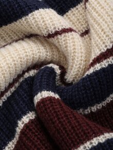 DAZY Women Autumn/Winter Striped Oversized Crew Neck Long Sleeve Casual Sweater,Long Sleeve Tops,Fall Women Clothes - Burgundy - View 4