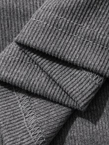 DAZY Women's V-Neck Long Sleeve Grey Tie-Front Cross-Wrap Fitted Ribbed Knit Waist-Cinched T-Shirt Cute Tops - Grey - View 3
