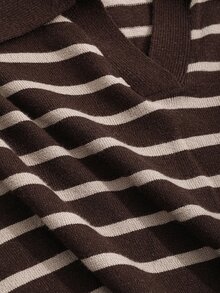 DAZY Striped Pattern V-Collar Sweater Fall - Coffee Brown - View 9