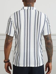 HUEFORM Men's Old Money Casual Breezy Loose Fit Polo Shirts, Textured Fabric With Navy And White Stripes, Suitable For Everyday Outings Vacation Summer - Multicolor - View 3