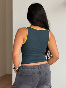 Coolane Women's Plus Size Summer Street Gothic Y2K Retro Basic Leopard Print Comfortable Elastic Black Tank Top - Green - View 5