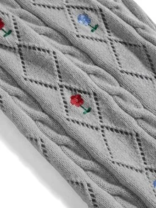 ROMWE Kawaii New Year Christmas Sweet Pink Embroidered Lace-Up Decor Comfortable Fuzzy Women's Sweater 2-Piece Set Tube Top + Short Jacket - Grey - View 3