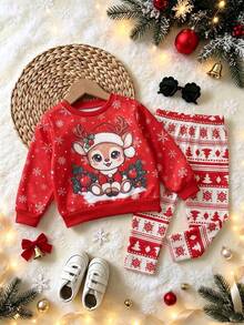 Young Girls Fall/Winter Holiday Wear (Christmas/Back-To-School): A Matching Set Featuring A Christmas-Themed Sweatshirt And Leggings - Multicolor - View 6