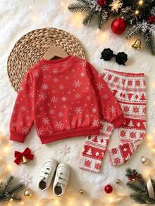 Young Girls Fall/Winter Holiday Wear (Christmas/Back-To-School): A Matching Set Featuring A Christmas-Themed Sweatshirt And Leggings - Multicolor - View 2