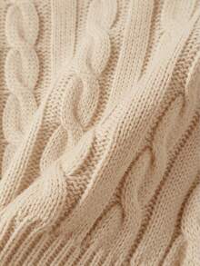 Trelyra Women's Round Neck Dropped Shoulder Long Sleeve Cable Knit Cropped Sweater Everyday Date Apricot Fall Casual - Champagne - View 6