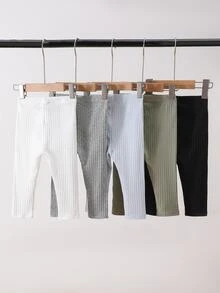 SHEIN 嬰兒中性條紋星星圖案長褲 5件組超值組合 秋季 - 彩色 - 查看 4