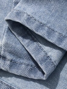 DAZY Atasan Denim Biru Muda Longgar Kasual Wanita dengan Kerah dan Dekorasi Saku, Atasan Lucu - Biru - View 7