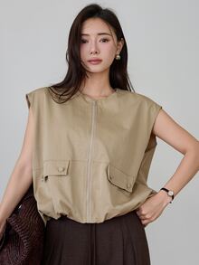 Dazy-Less 夏季新款宽松休闲无袖背心，商务休闲风格，女士 - 卡其色 - 查看 7
