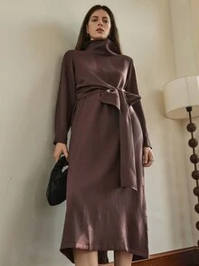 Dazy-Less 春夏正式礼服，优雅复古风格收腰长裙，适合婚礼、派对、宴会、商务休闲场合，女士连衣裙 - 棕色 - 查看 4