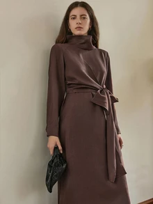 Dazy-Less 春夏正式礼服，优雅复古风格收腰长裙，适合婚礼、派对、宴会、商务休闲场合，女士连衣裙 - 棕色 - 查看 9