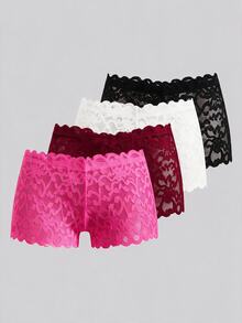 SHEIN MOD 4件套蕾丝无钢圈文胸和内裤内衣套装 - 彩色 - 查看 10