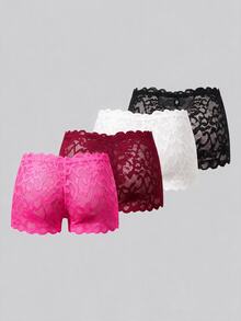 SHEIN MOD 4件套蕾丝无钢圈文胸和内裤内衣套装 - 彩色 - 查看 9