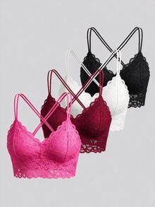 SHEIN MOD 4件套蕾丝无钢圈文胸和内裤内衣套装 - 彩色 - 查看 7