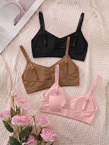 SHEIN MOD 女士休闲舒适纯色褶皱胸罩面料文胸3件装无衬垫中等弹力文胸 - 彩色 - 查看 6