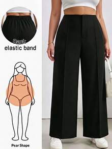 Shapeblank New Elegant Commuter Evening Formal Straight Leg Pants Suit-Style Open Front Pleated Black Wedding Teachers' Day Cape Pants Office Trousers Summer - Black - View 2