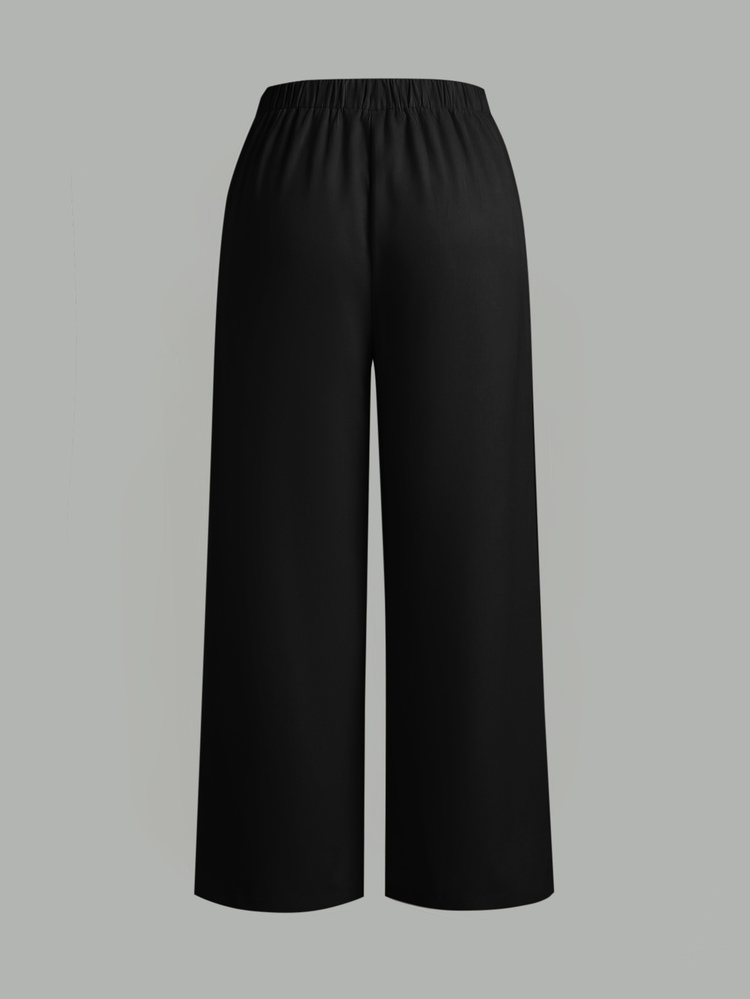 Shapeblank New Elegant Commuter Evening Formal Straight Leg Pants Suit-Style Open Front Pleated Black Wedding Teachers' Day Cape Pants Office Trousers Summer - Black - View 2