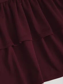 Sweetra New Fashion Lace Patchwork Oblique Shoulder Elegant Commuting Daily Wear Cinched Waist Flared Hem Mini Dress For Women - Burgundy - View 6