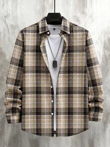 Manfinity CasualCool 男士格紋長袖單排扣休閒襯衫 - 彩色 - 查看 1