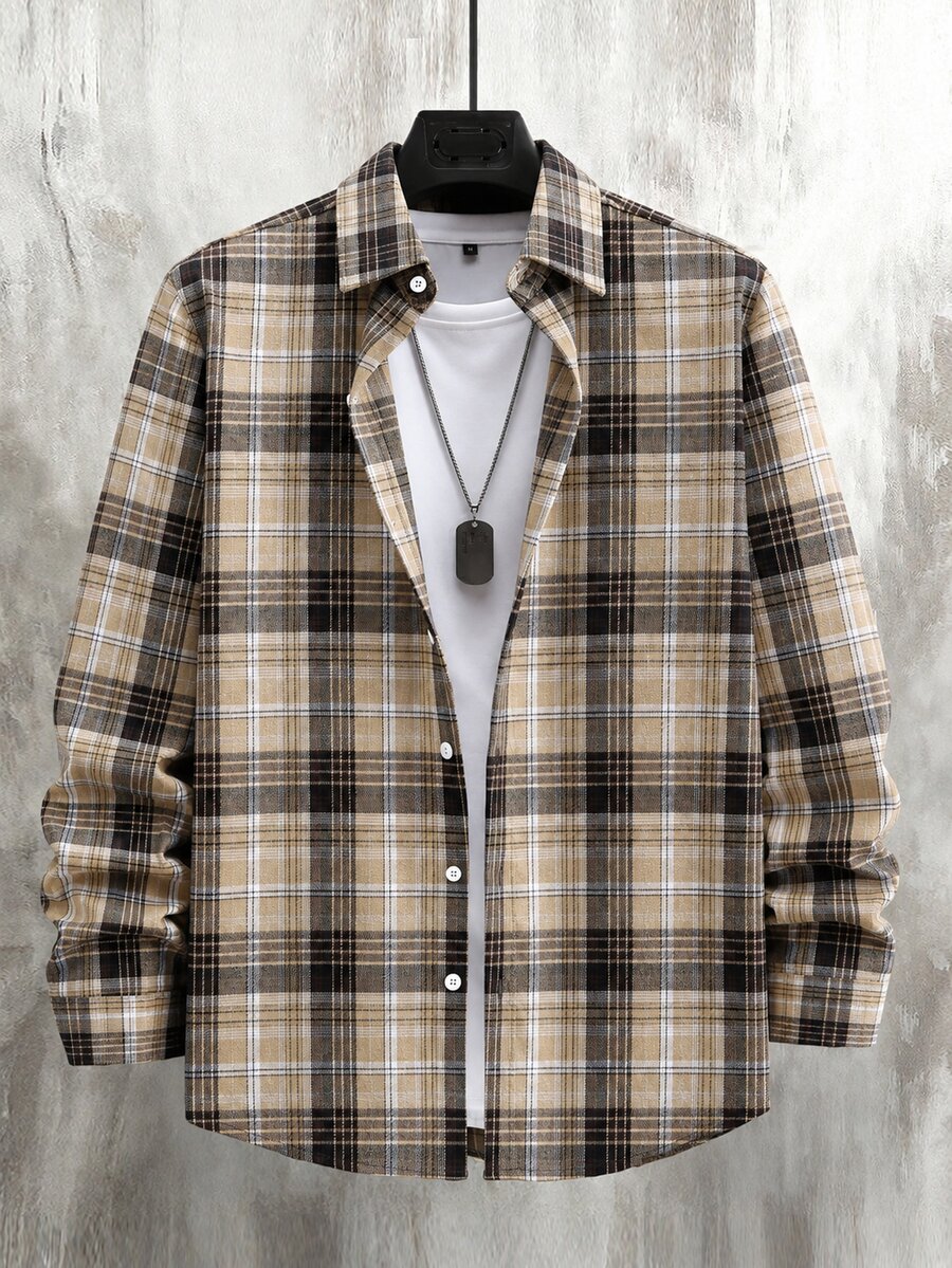 Manfinity CasualCool 男士格紋長袖單排扣休閒襯衫 - 彩色 - 查看 1