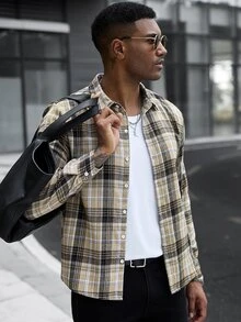 Manfinity CasualCool 男士格紋長袖單排扣休閒襯衫 - 彩色 - 查看 6