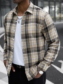 Manfinity CasualCool 男士格紋長袖單排扣休閒襯衫 - 彩色 - 查看 4