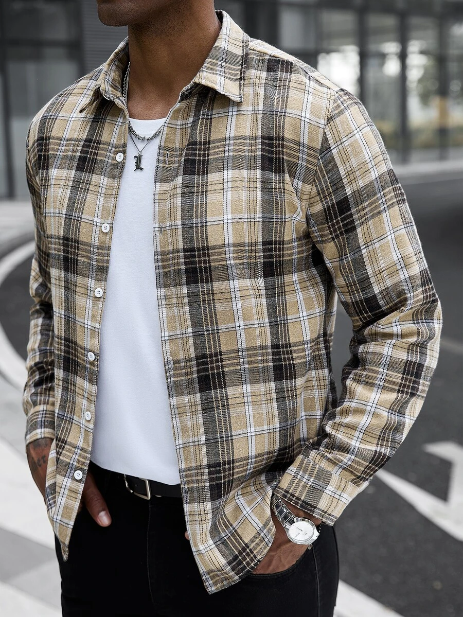 Manfinity CasualCool Men's Plaid Long Sleeve Single-Breasted Casual Shirt - Multicolor - View 1