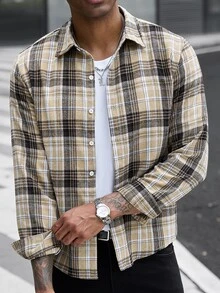 Manfinity CasualCool 男士格紋長袖單排扣休閒襯衫 - 彩色 - 查看 5