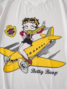 Betty Boop x SHEIN Men's Letter & Airplane Print Short Sleeve Casual T-Shirt - Apricot - View 7