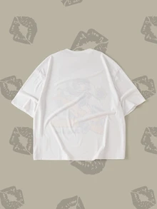 Betty Boop x SHEIN Men's Letter & Airplane Print Short Sleeve Casual T-Shirt - Apricot - View 5