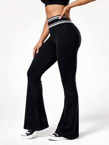 Slayform Women's Colorblock Casual Daily Travel Sports Long Pants - Black - View 7