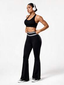 Slayform Women's Colorblock Casual Daily Travel Sports Long Pants - Black - View 6