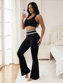 Slayform Women's Colorblock Casual Daily Travel Sports Long Pants - Black - View 3