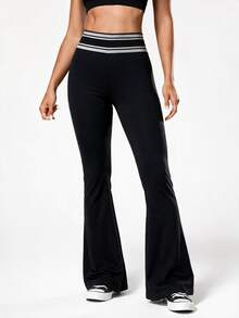 Slayform Women's Colorblock Casual Daily Travel Sports Long Pants - Black - View 4