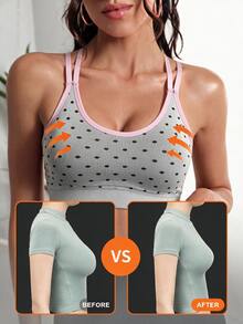 Sovereign Charm Sovereign Charm 1pc Seamless High Elastic Classic Polka Dot Contrast Color Spaghetti Strap Criss-Cross Hollow Design Women's Sports Bra, Fashionable Versatile Back Design - White - View 5