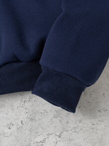 青少年寬鬆半拉鍊刺繡英文字印花衛衣，冬季校園返校厚款運動衫 - 藏蓝色 - 查看 10