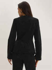 MUSEYN Black PU Zip Through Blazer Everyday Date Night Casual Winter Elegant Halloween Winter - Black - View 4