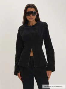 MUSEYN Black PU Zip Through Blazer Everyday Date Night Casual Winter Elegant Halloween Winter - Black - View 1